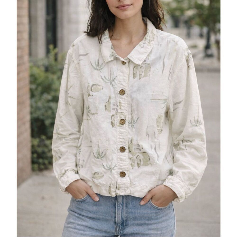 Vintage Garron button front linen blend oversized top blouse top shirt sz Large